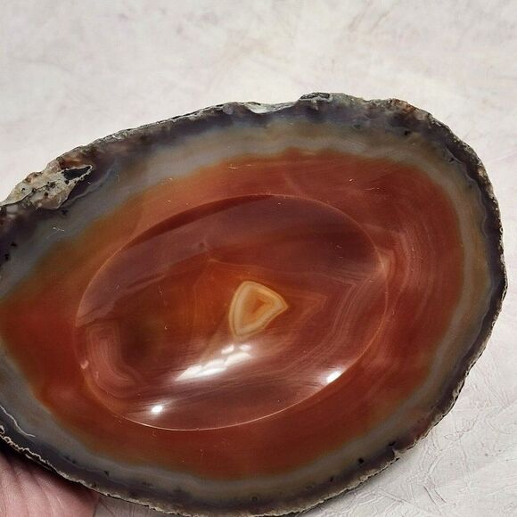 Vintage Slice Agate Brown Swirl Trinket Soap Dish Ashtray Dish 1970s - Picture 5 of 8